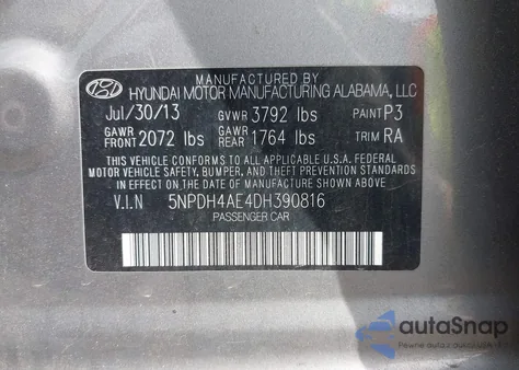 2013 Hyundai Elantra Gls z USA, uszkodzony, nr VIN 5NPDH4AE4DH390816